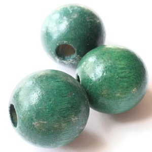 3 31mm Large Hole Wood Beads Green Wooden Beads Round Beads Big Beads Vintage Beads New Stock Beads Focal Beads Large Beads Beading Supplies