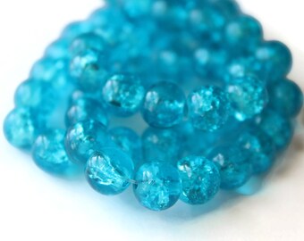 Green Teal Crackle Glass Beads 8mm Round – Wholesale Lot (50, 100, Or 200 Pcs) G2232