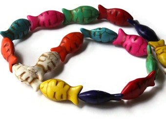 17 24mm Fish Beads Mixed Color Dyed Howlite Stone Beads Full Strand Jewelry Making Beading Supplies Smileyboy Gemstone Animal Beads