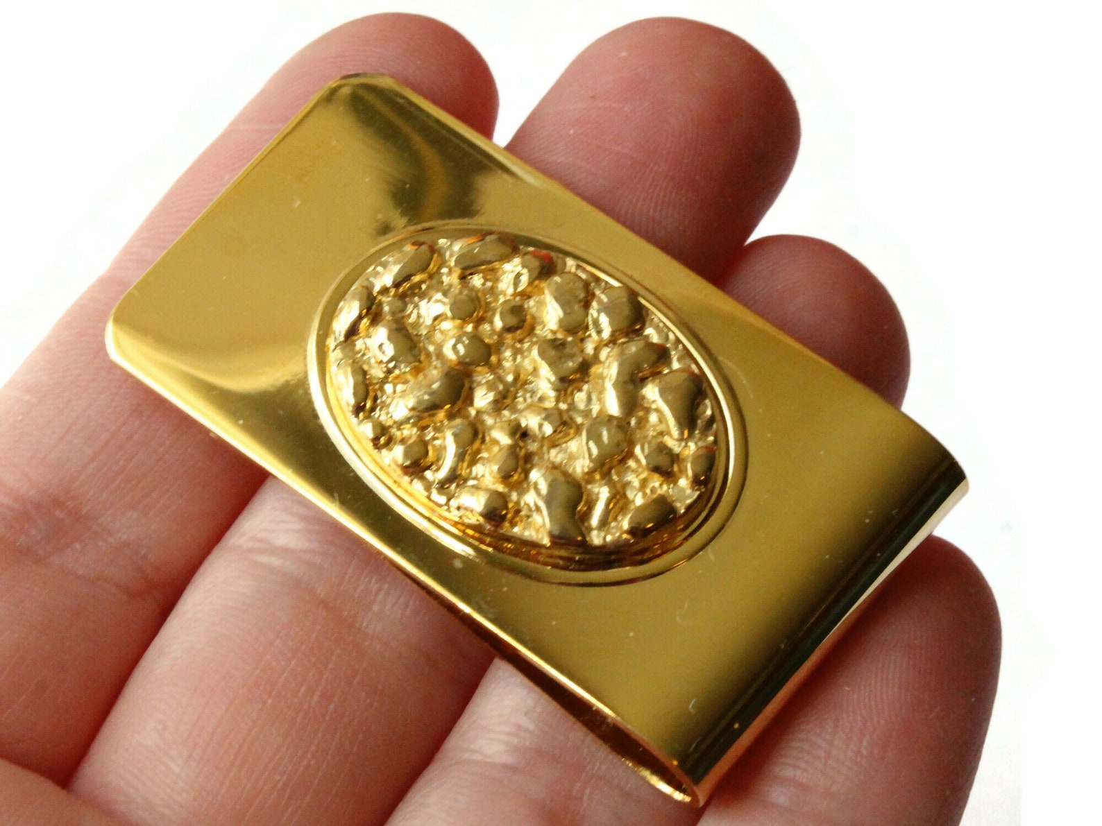 Vintage Golden Money Clip with Nugget texture on the front. | Etsy