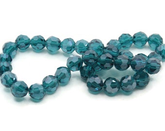 36 8mm Teal Blue Faceted Round Beads Full Strand Glass Beads Jewelry Making Beading Supplies