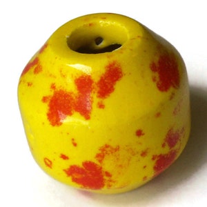 31mm Yellow with Red Spots Banded Round Bead Vintage Macrame Ceramic Porcelain Beads Jewelry Making Beading Supplies  Large Hole Beads bN2