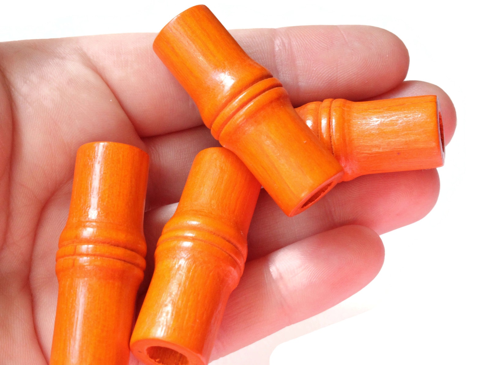 4 Tube Beads 41mm X 16mm Orange Vintage Wood Beads Wooden Beads Large ...