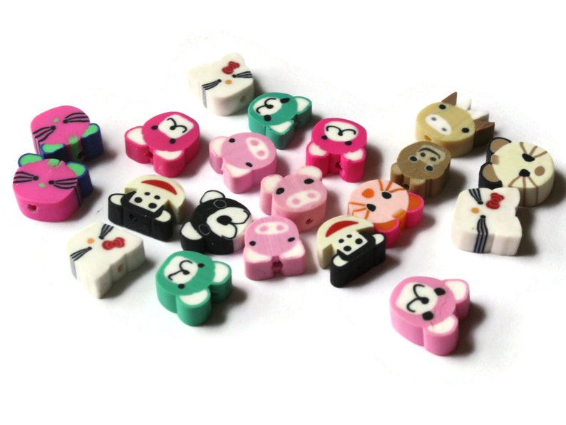 20 Mixed Beads Assorted Beads Animal Head Beads Polymer Clay Etsy