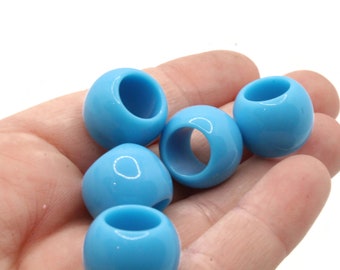 12 17mm Blue Large Hole Beads Plastic Beads Jewelry Making Beading Supplies Round Beads Macrame Beads Hair Beads Loose Beads