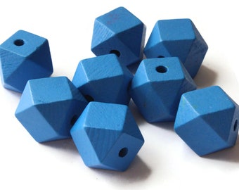 8 20mm Blue Beads Faceted Cube Beads Wood Beads Jewelry Making Beading Supplies Macrame Beads Wooden Bead