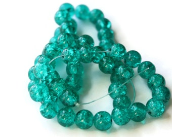 Green Crackle Glass Beads 8mm Round Beads Jewelry Making Beading Supplies Full Strand Loose Beads Cracked Glass Beads Smooth Round Beads