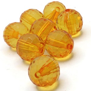 8 22mm Clear Orange Faceted Round Beads Acrylic Round Beads Plastic Ball Beads Jewelry Making Beading Supplies Chunky Large Loose Beads