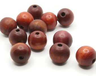 12 19mm Round Brown Wood Beads Vintage Beads New Old Stock Beads Macrame Beads Jewelry Making Beading Supplies Large Beads Wooden Bead