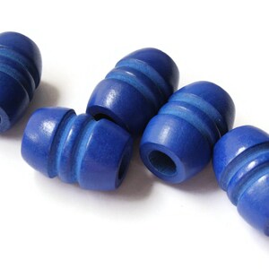 5 28mm Fluted Barrel Beads Large Hole Beads Blue Beads Wood - Etsy