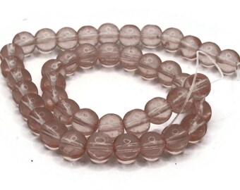 Clear Pink Smooth Round Glass Beads: 42pc 8mm Jewelry Making Supplies