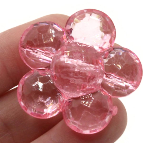 2 35mm Large Light Pink Flower Buttons Flat Faceted Floral Plastic Shank Buttons Jewelry Making Beading Supplies Sewing Supplies