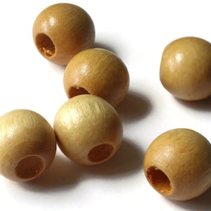 6 21mm x 19mm Light Brown Beads Round Wood Beads Vintage Beads Wooden Beads Large Hole Beads Loose Beads New Old Stock Beads Macrame Beads