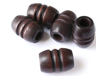 Dark Brown Fluted Barrel Beads 5 29mm Wood Macrame Beads Big Hole Chunky Beads Wooden Beads Jewelry Making Beading Supplies