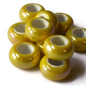10 13mm Yellow Porcelain Rondelle Beads Large Hole Glass Beads Jewelry Making Beading Supplies Loose Ceramic Beads High Luster Beads