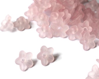 50 10mm Small Pink Flower Beads Lily Beads Lucite Beads Acrylic Beads Translucent Beads Pale Pink Beads Pastel Pink Beads Floral Beads