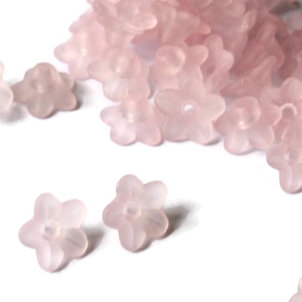 50 10mm Small Pink Flower Beads Lily Beads Lucite Beads Acrylic Beads Translucent Beads Pale Pink Beads Pastel Pink Beads Floral Beads