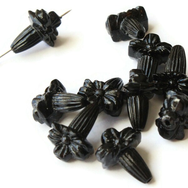 10 19mm Black Vintage Plastic Beads Flower Bouquet Beads Cross Beads Jewelry Making Beading Supplies Loose Beads to String