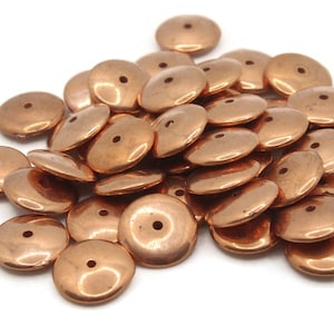 40 10mm Vintage Red Copper Beads Flat Coin Beads Copper Plated Plastic Beads Jewelry Making Beading Supplies Loose Beads Disc Beads