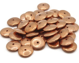 40 10mm Vintage Red Copper Beads Flat Coin Beads Copper Plated Plastic Beads Jewelry Making Beading Supplies Loose Beads Disc Beads