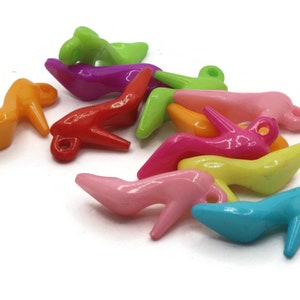 11 36mm High Heel Shoe Multi-Color Pump Charms Acrylic Plastic Shoe Charms Mixed Color Shoe Charms Jewelry Making Beading Supplies