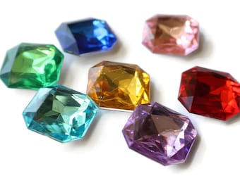 10 23mm Square Jewel Cabochons Plastic Gems Silver Foil Back Rhinestones Square Cut Cabochons Mixed Color Rivoli Back Cabochons