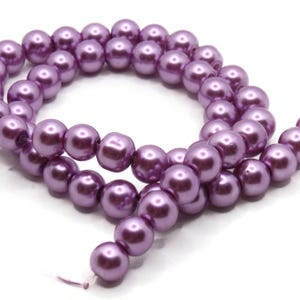 53 8mm Purple Glass Pearl Beads Faux Pearls Jewelry Making Beading Supplies Round Accent Beads Ball Beads Small Spacer Beads
