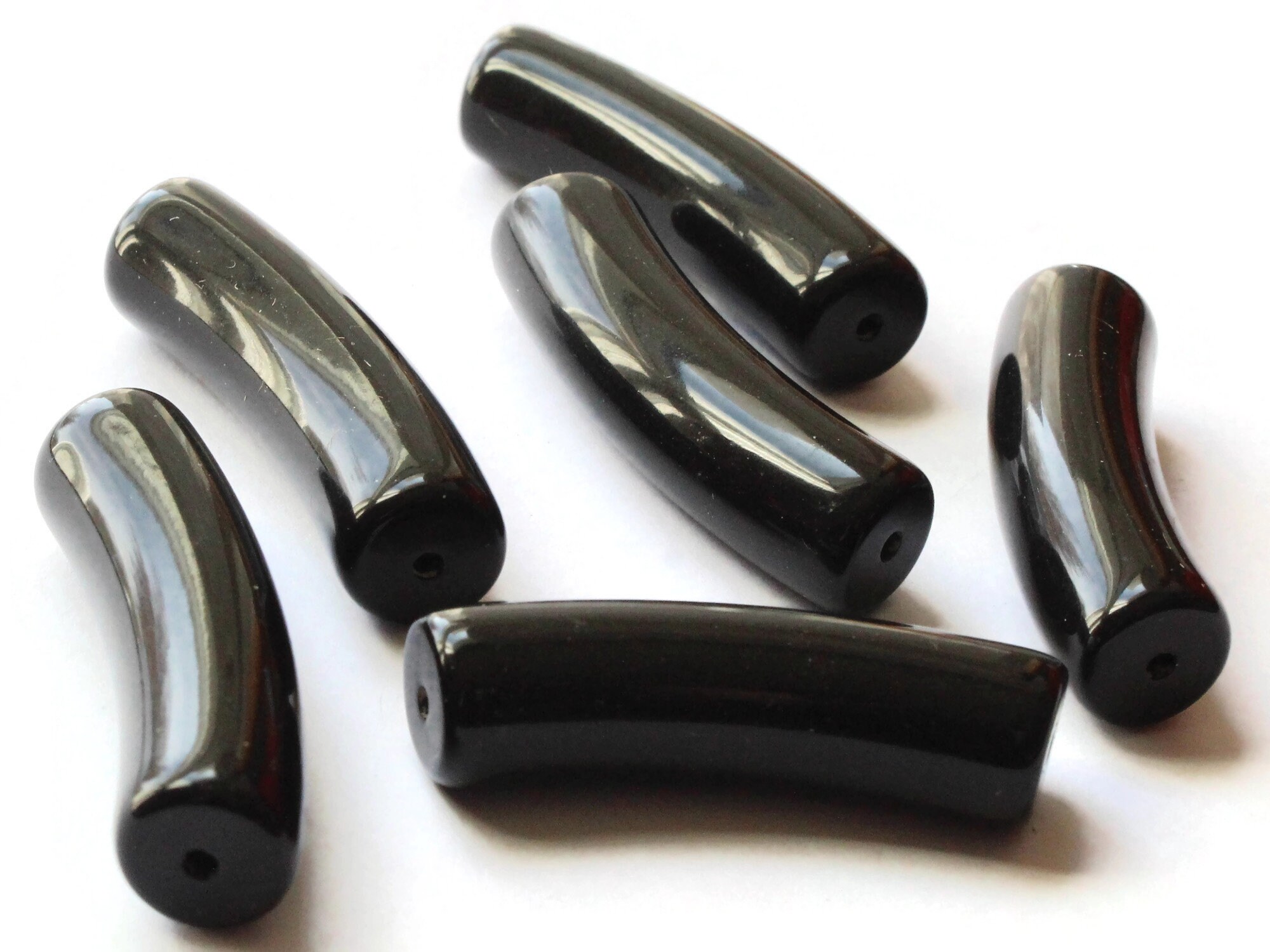 6 36mm Black Curved Tube Beads Vintage Lucite Beads Jewelry Etsy