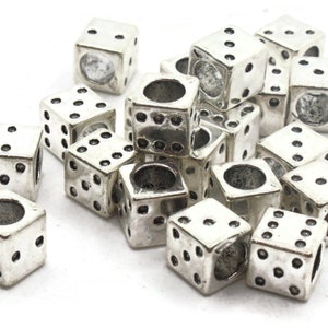 20 7mm Silver Dice Beads Large Hole Metal Cube Beads Jewelry Making Beading Supplies Loose Beads to String Smileyboy