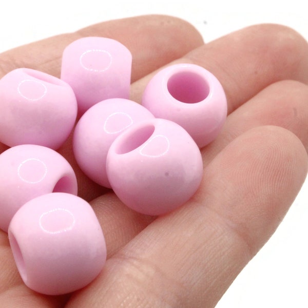 30 14mm Pale Pink Large Hole Beads Plastic Beads Jewelry Making Beading Supplies Round Beads Macrame Beads Hair Beads Loose Beads