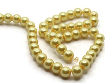 53 8mm Yellow Glass Pearl Beads Faux Pearls Jewelry Making Beading Supplies Round Accent Beads Ball Beads Small Spacer Beads