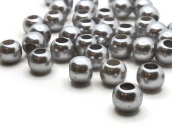 40 perlas de 12 mm con agujero grande, perlas de color gris plateado, perlas de imitación, perlas europeas, perlas redondas, perlas de plástico, perlas acrílicas, perlas grises.