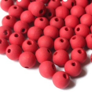 50 7mm Red Wood Beads Smooth Round Beads Ball Beads Wooden Beads Jewelry Making Beading Supplies Loose Beads Vintage New Old Stock Beads