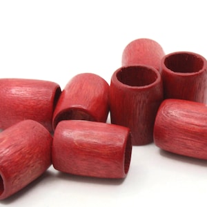 8 19mm x 15mm Red Beads Wood Tube Beads Vintage Beads Wooden Beads Large Hole Beads Loose Beads New Old Stock Beads Macrame Beads