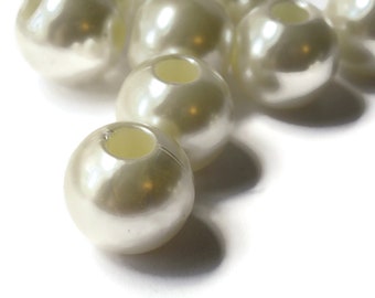 10 20mm Large Hole Pearls White Pearl Beads European Beads Plastic Pearl Beads Round Pearl Beads Plastic Beads Acrylic Beads bD2 bG3