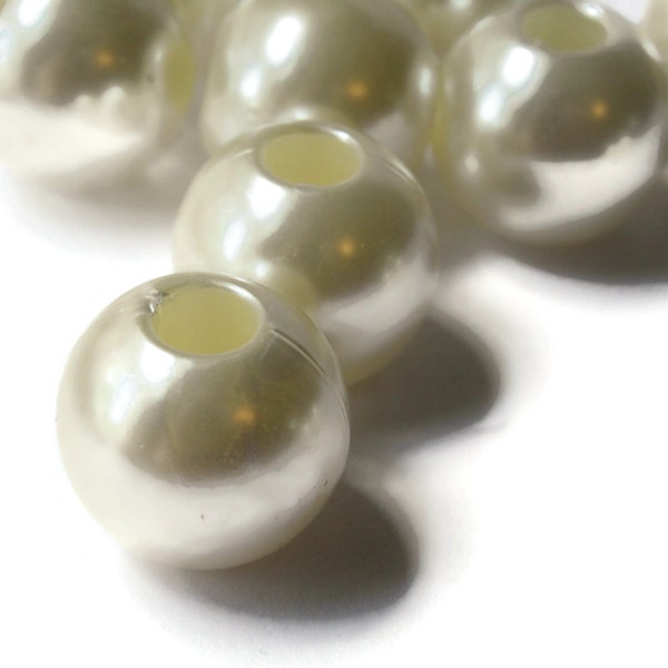 10 20mm Large Hole Pearls White Pearl Beads European Beads Plastic Pearl Beads Round Pearl Beads Plastic Beads Acrylic Beads bA3