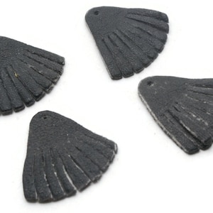 4 30mm Gray Leather Fan Tassel Pendants Jewelry Making Beading Supplies Focal Beads Drop Beads