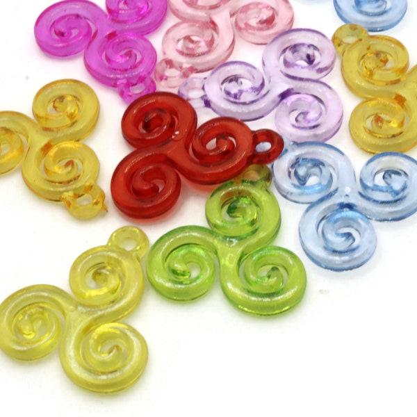 10 31mm Three Spiral Charms Triangle Pendants Mixed Color Large Plastic Charms Jewelry Making Beading Supplies Rainbow Charms