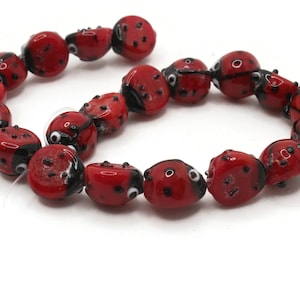 20 10mm Red Ladybugs Lamp work Glass Ladybug Beads Animal Beads Jewelry Making Beading Supplies Loose Beads