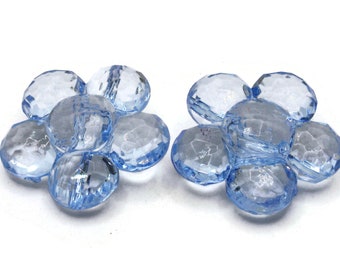 2 gros boutons fleur bleue 35 mm à facettes plates, fleurs en plastique à facettes, fabrication de bijoux, fournitures pour perles, fournitures de couture
