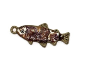 27mm Pink Purple and White Swirl Fish Pendant Gold Tone Metal Alloy Charm Jewelry Making Beading Supplies