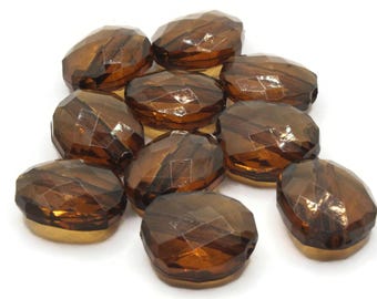 10 20mm Clear Brown Vintage Lucite Plastic Beads Flat Faceted Oval Beads Jewelry Making Beading Supplies Loose Beads to String