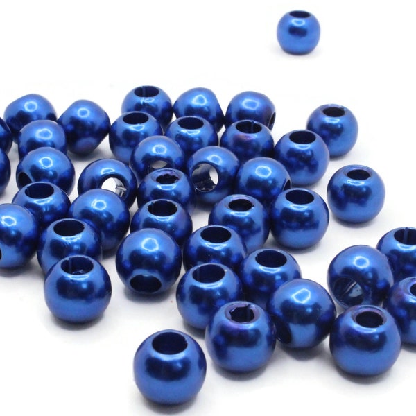 40 12mm Large Hole Pearls Royal Blue Pearl Beads European Beads Plastic Pearl Beads Round Pearl Beads Plastic Beads Acrylic Beads bH3 bK3