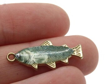 27mm Gray Scale Natural Fish Pendant Gold Tone Metal Alloy Charm Jewelry Making Beading Supplies