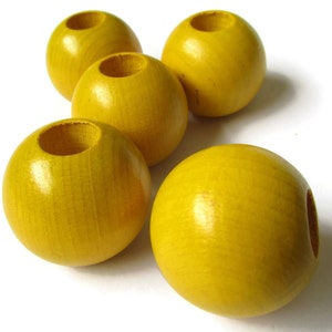 5 25mm Round Yellow Vintage Wood Beads Wooden Beads Large Hole Macrame Beads New Old Stock Loose Beads
