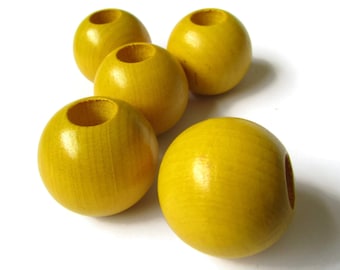 Lot De 9 Perles Artisanales Vintage En Bois Jaune – Pour Macramé Et Bijoux