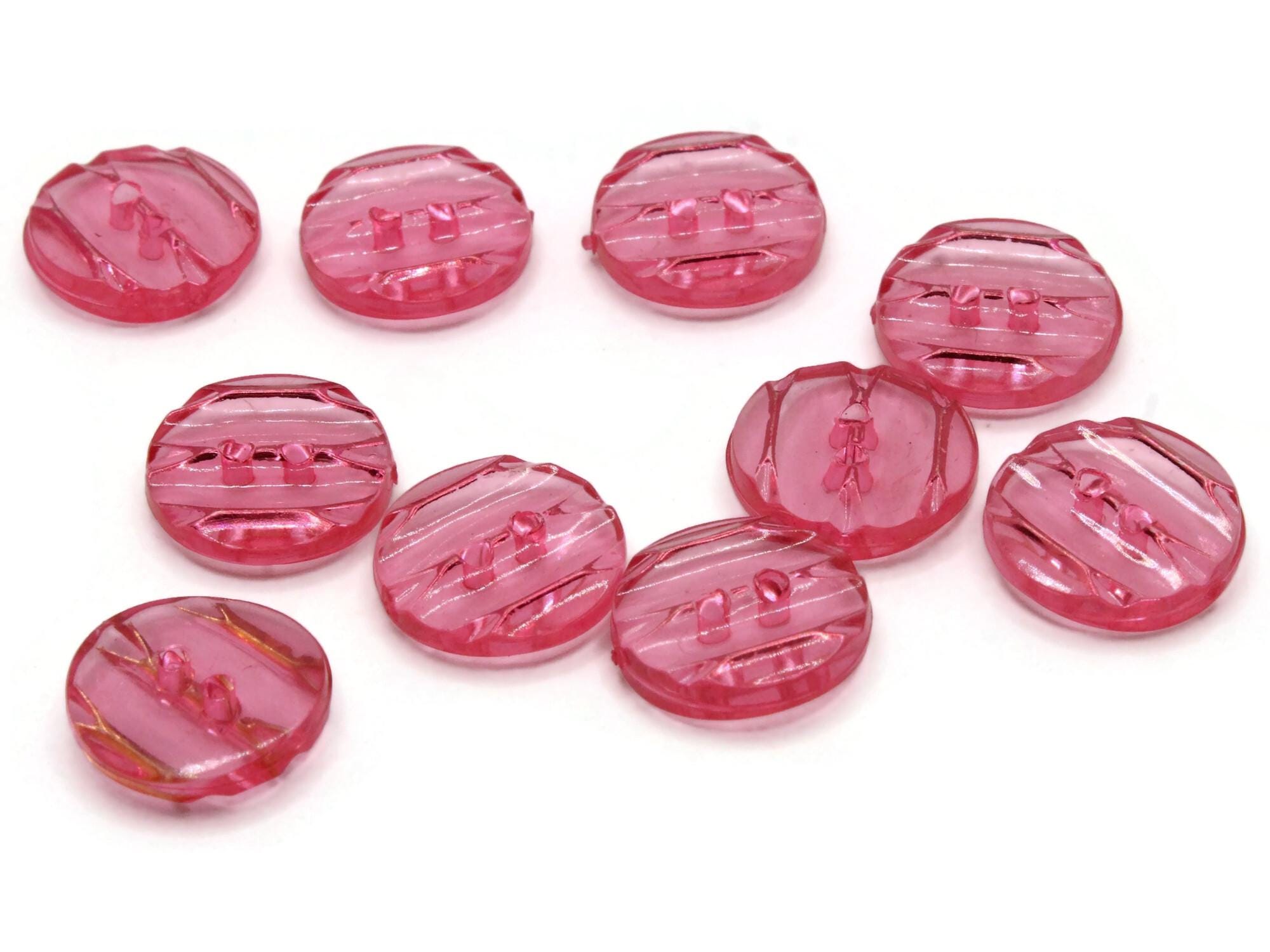 10個入り 13mm 明るいピンクのプラスチックボタン ゴールドストライプ