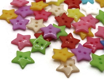 50 15mm Mixed Color Star Buttons Flat Celestial Plastic Two Hole Buttons Jewelry Making Beading Supplies Sewing Supplies