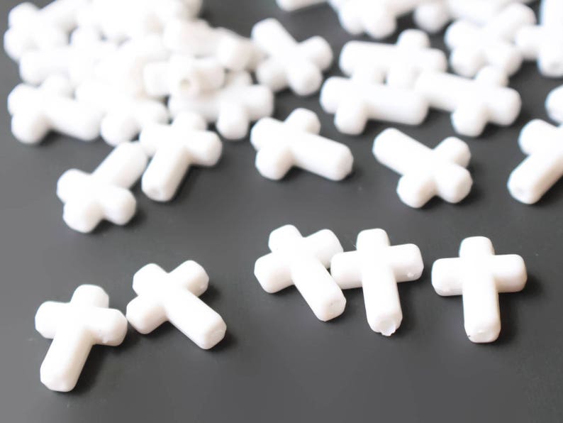 50 16mm Cross Beads White Cross Beads Plastic Crosses Etsy