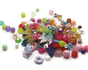 140 Mixed Plastic Beads to String Jewelry Making Beading Supplies Multi-Color Beads Mixed Shape Beads